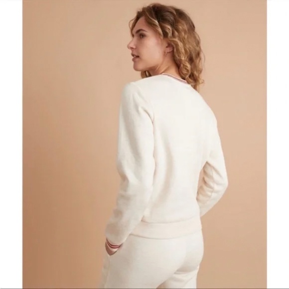 Marine Layer Anytime Sweatshirt Crewneck Oatmeal Cream Stripe Trim size large - Picture 2 of 7